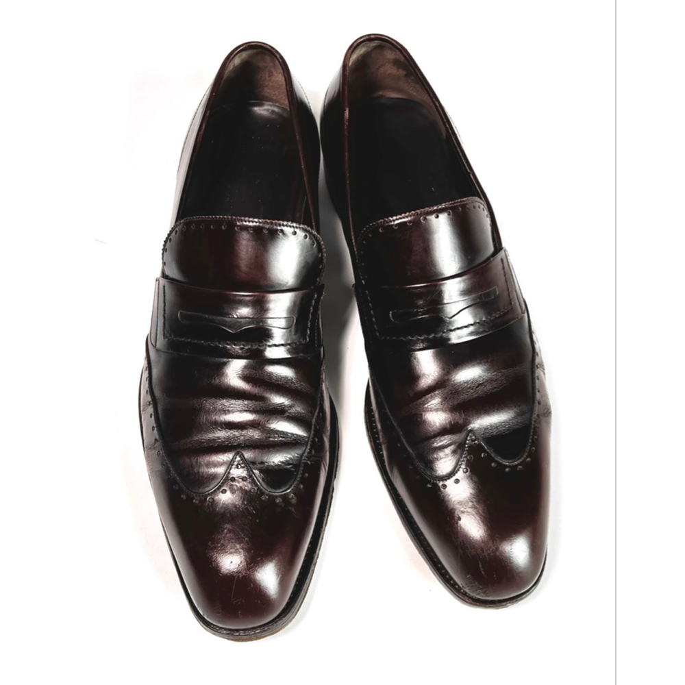 Salvatore Ferragamo Mens Loafers Brown Burgundy Leather Penny Loafers Size 12